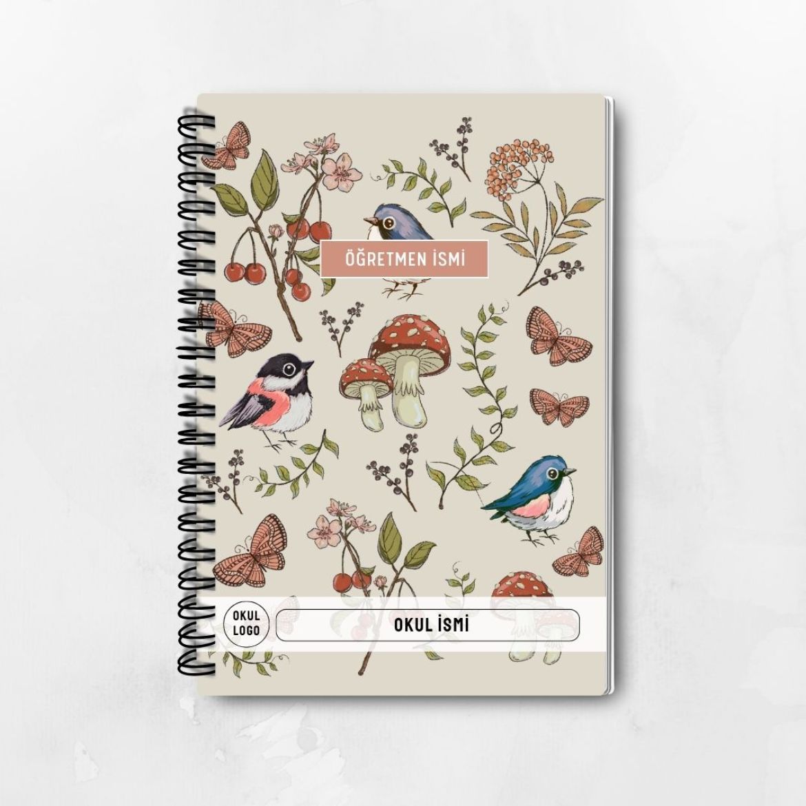 Mantar ve Kuş İnce Kapaklı A5 Defter resmi