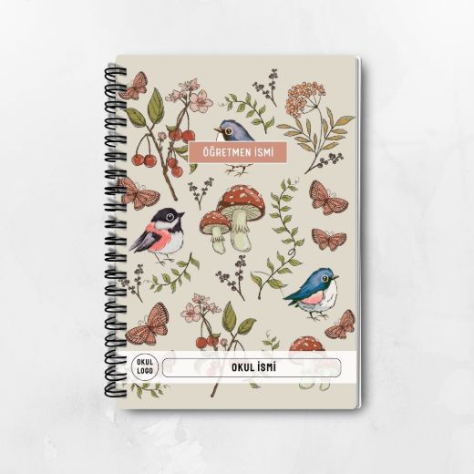 Mantar ve Kuş İnce Kapaklı A5 Defter resmi